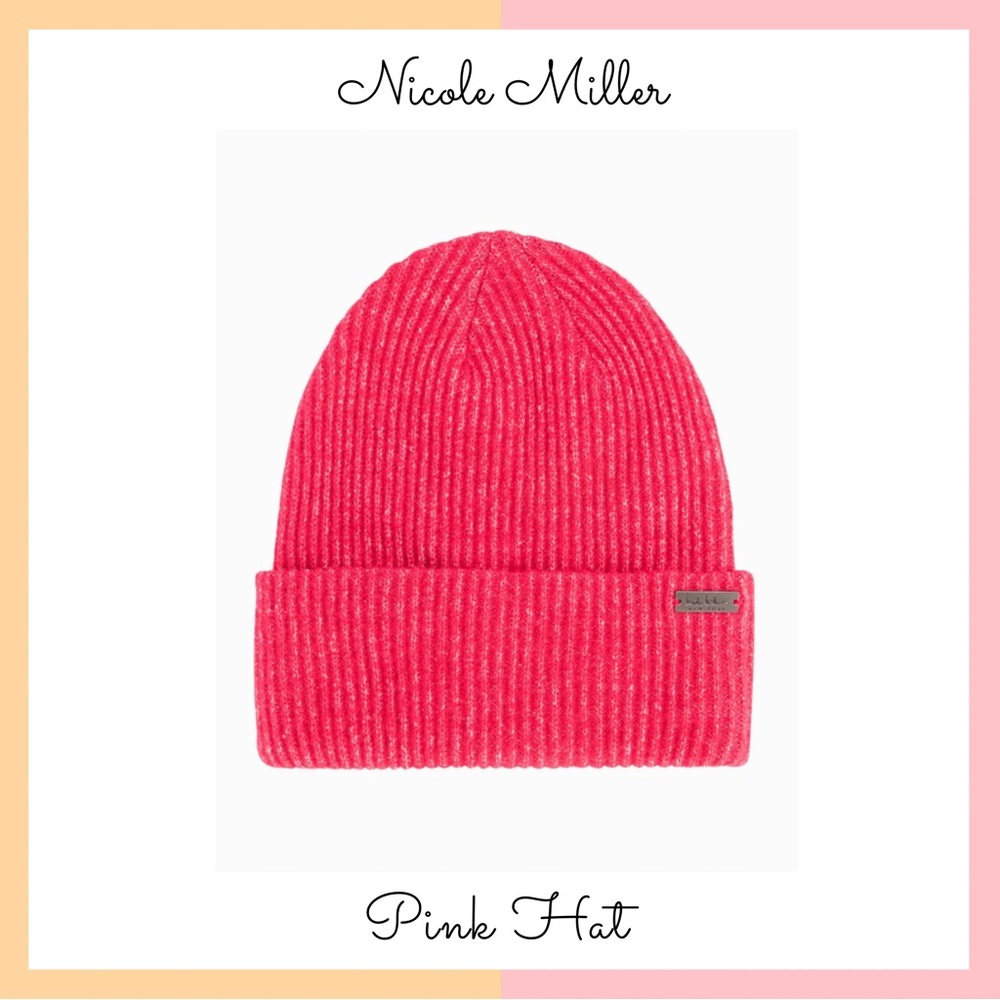 Nicole Miller Pink Ribbed Knit Beanie Hat